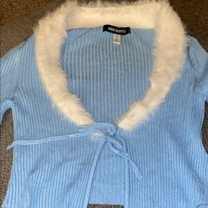 Urban Outfitters Light Blue Cardigan with White Fur Trim